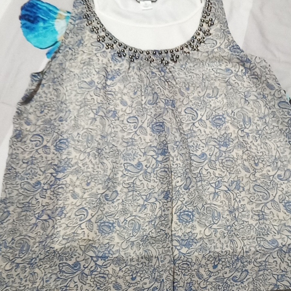 Christopher & Banks Blue and White Patterned Blouse